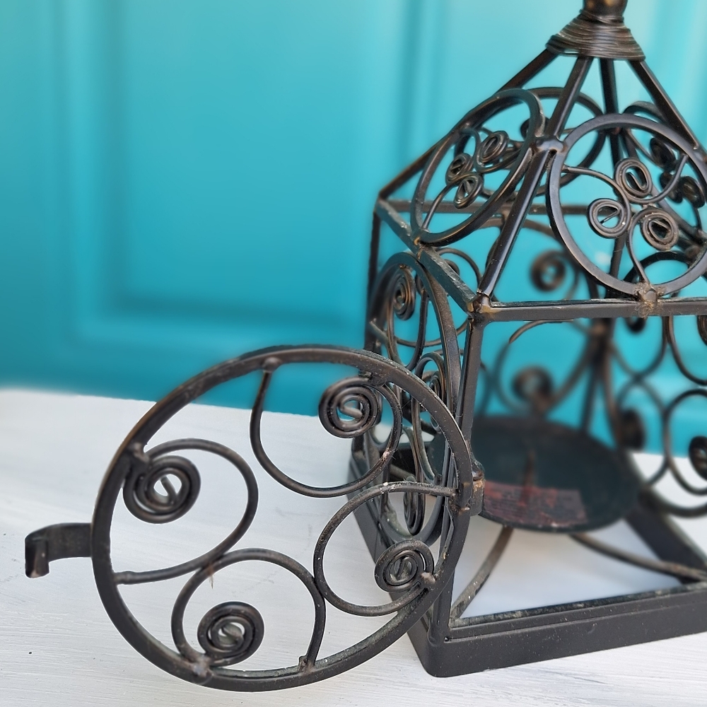 Metal Lantern for Candle Wrought Iron Medieval Gothic Baroque Ornate Scrollwork - Picture 6 of 17